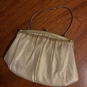 Gold Satin Frame Wristlet Clutch